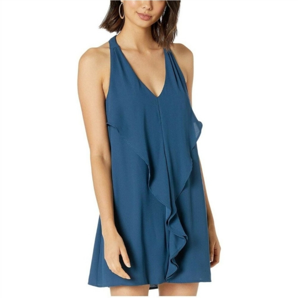 BCBG Generation Blue Halter Ruffled Mini Dress Small - Picture 2 of 8
